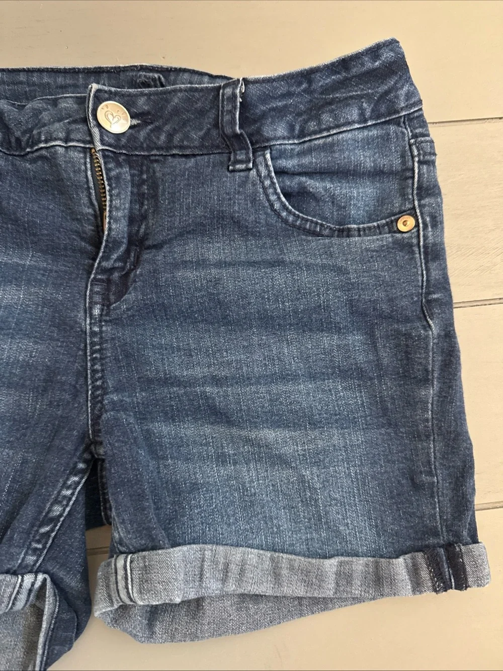 Justice Girls Dark Blue Denim Roll-Cuff Shorts size 14